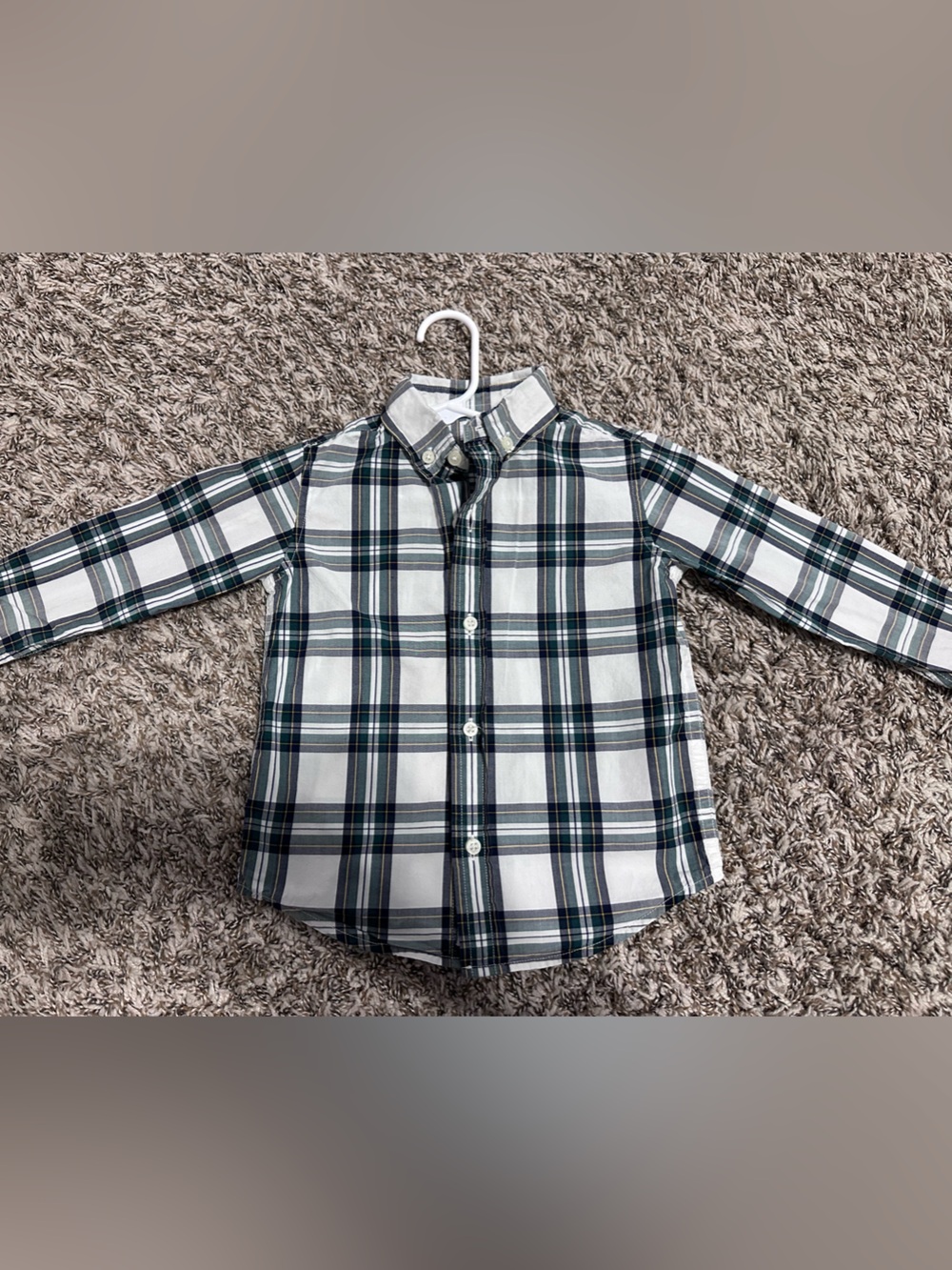 Janie and Jack White Plaid Button-Down Shirt with Green and Navy
